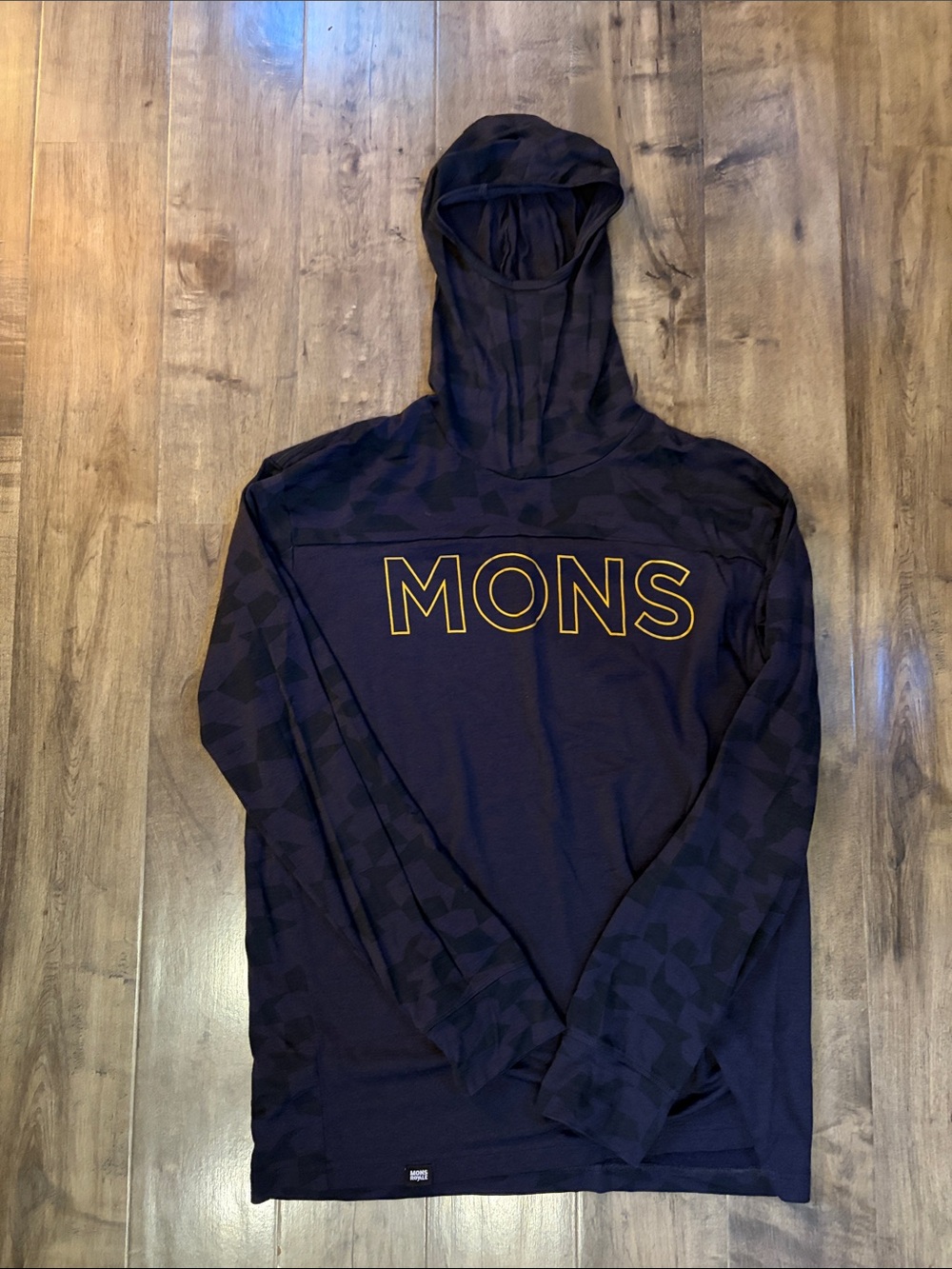 MONS Hooded Long Sleeve Shirt in Navy/Purple with Gold Logo